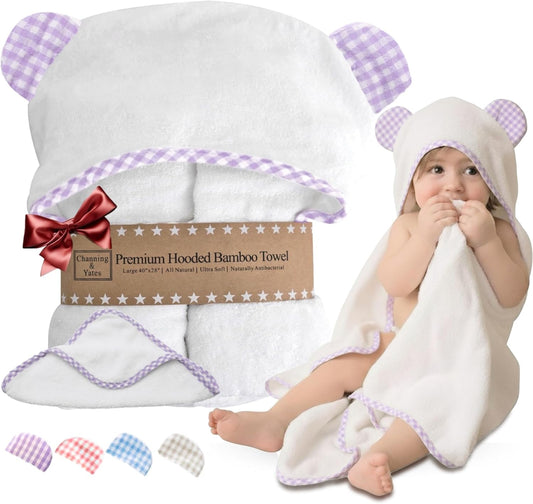 Premium Boutique Baby Towels for Girls - Hooded Girl Towel & Washcloth Set - Organic Viscose Made from Bamboo Baby Towels with Hood - Baby Girl Bath Towels (Purple)