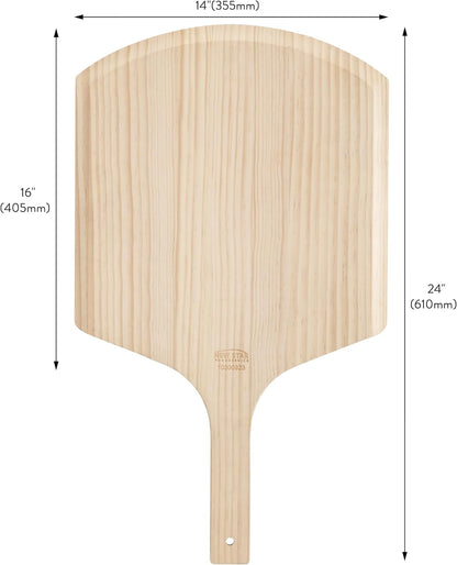 50295 Restaurant-Grade Wooden Pizza Peel, 16" L X 14" W Plate, with 8" L Wooden Handle, 24" Overall Length