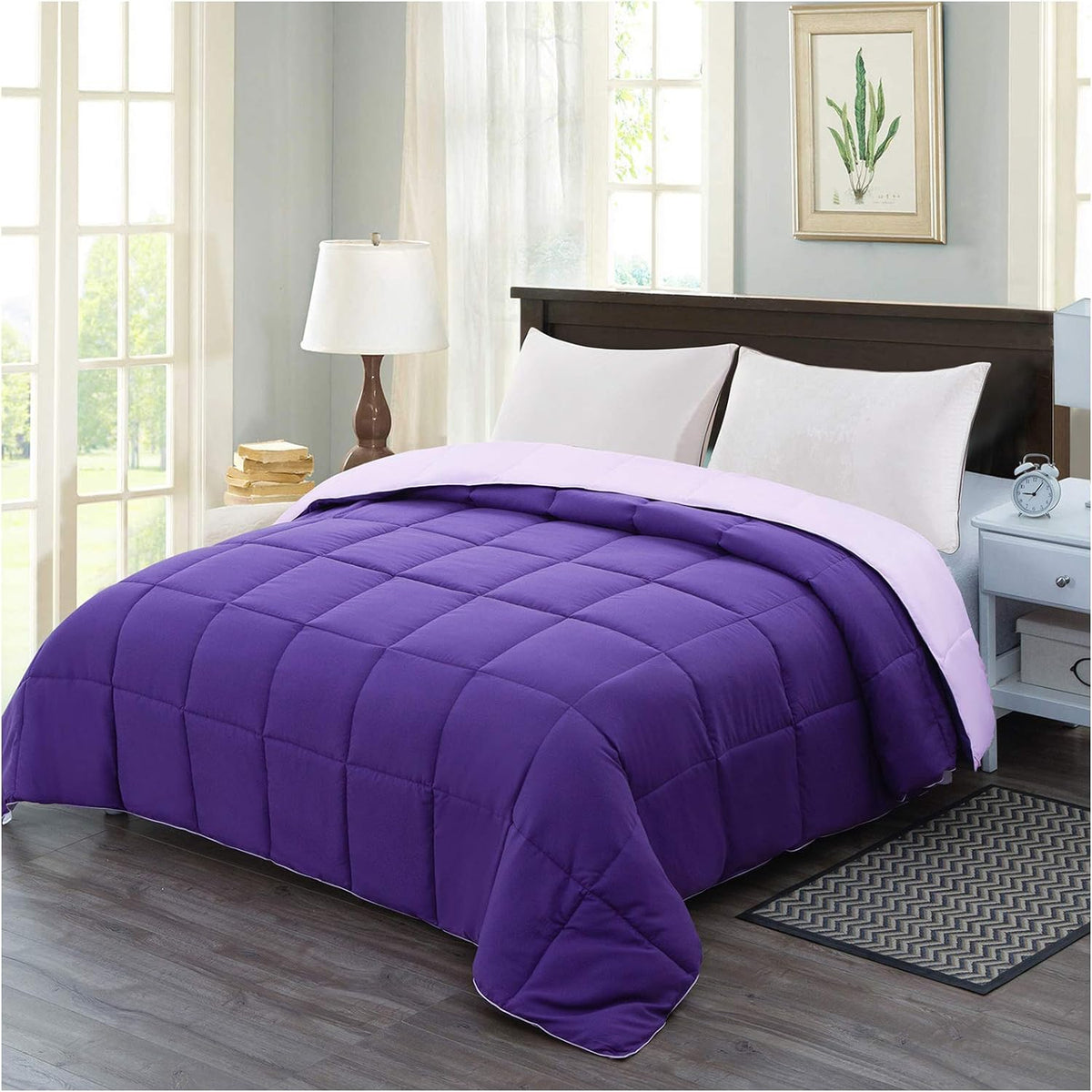 Twin Comforter Duvet Insert - Purple down Alternative Bed Comforter Twin Size, Lightweight Bedding Comforters Quilted Soft All Season Reversible Plum/Light Purple