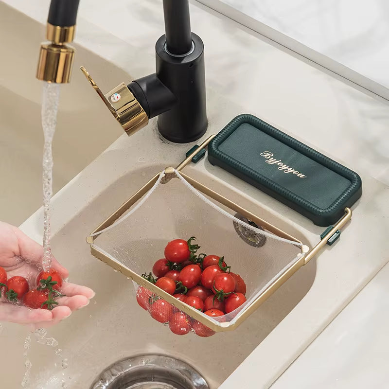 SinkNest™ Triangle Drain Rack – Hanging Strainer Basket with Suction Cups for Kitchen Waste, Fruits & Veggies